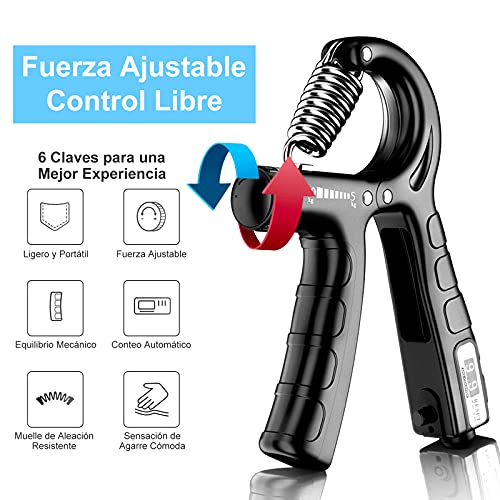 ZITFRI Fortalecedores de Mano 5-60KG Ajustable Fortalecedor de Agarre 5PCS Kit Entrenamiento Dedos Antebrazo Muñeca Ejercitadores de Manos y Estirador de Dedos, Pelota Antiestres, Apretón de Manos