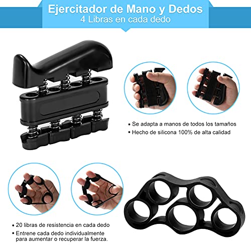 ZITFRI Fortalecedores de Mano 5-60KG Ajustable Fortalecedor de Agarre 6PCS Kit Entrenamiento Dedos Antebrazo Muñeca Ejercitadores de Manos y Estirador de Dedos, Pelota Antiestres, Apretón de Manos