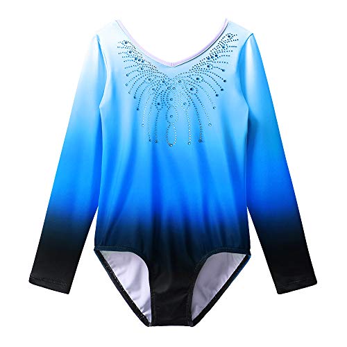 ZNYUNE Niña Maillot de Gimnasia Color Degradado Manga Larga 152 Zafiro 14A