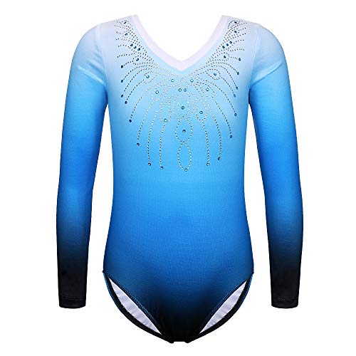 ZNYUNE Niña Maillot de Gimnasia Color Degradado Manga Larga 152 Zafiro 14A