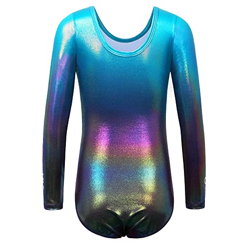 ZNYUNE Niña Maillots de Gimnasia Impreso Mangas Largas 269 Verde-Azul 14A