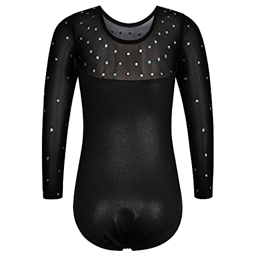 ZNYUNE Niña Maillots de Gimnasia Mangas Largas con Lentejuelas en Tul 272 Negro Mangas 3/4 6A