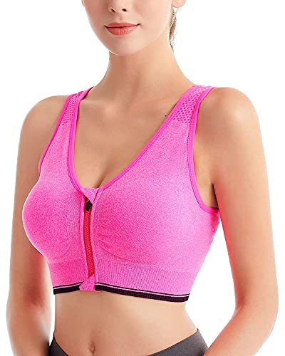 ZOEREA Sujetador Cierre Delantero Deportivo para Mujer Gimnasio Ropa con Almohadillas Extraíbles para Correr Sin Costuras Yoga Fitness，Negro + Gris + Rosa，XL