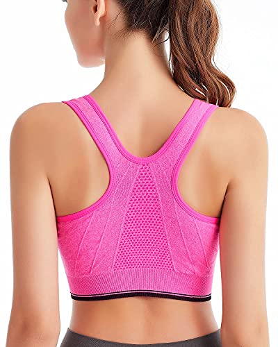 ZOEREA Sujetador Cierre Delantero Deportivo para Mujer Gimnasio Ropa con Almohadillas Extraíbles para Correr Sin Costuras Yoga Fitness，Negro + Gris + Rosa，XL