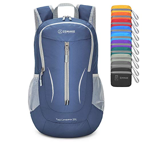 ZOMAKE Mochila Plegable Ligera 25L, Mochilas Pequeñas Compacta para Hombre, Mujer, Viajar, Senderismo, Al Aire Libre(Azul Marino)