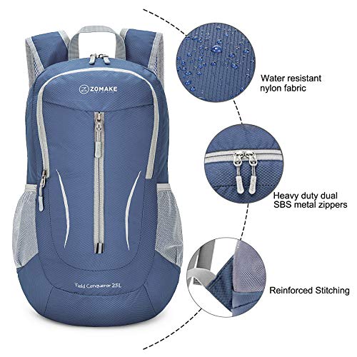 ZOMAKE Mochila Plegable Ligera 25L, Mochilas Pequeñas Compacta para Hombre, Mujer, Viajar, Senderismo, Al Aire Libre(Azul Marino)