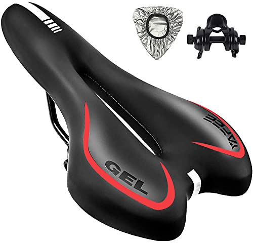 ZONSUSE Sillín de Bici de Gel,Sillin Bicicleta Montaña,Cómodo Asiento Ergonómico de Bici de Gel Antiprostatico Impermeable y Transpirable,para MTB,Bicicleta de Carretera,con Funda Impermeable (Rojo)