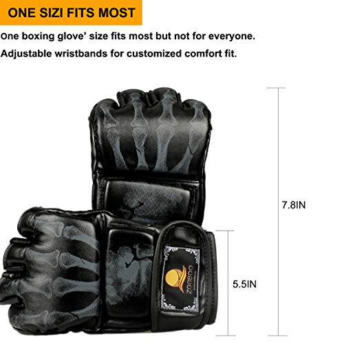 ZooBoo Guantes de Boxeo, Guantes de Artes Marciales Mixtas para Entrenamiento UFC, para Hombres y Mujeres, de Piel, más Acolchados, para Boxeo, Sparring, Muay Thai, Bolsa Pesada Negro