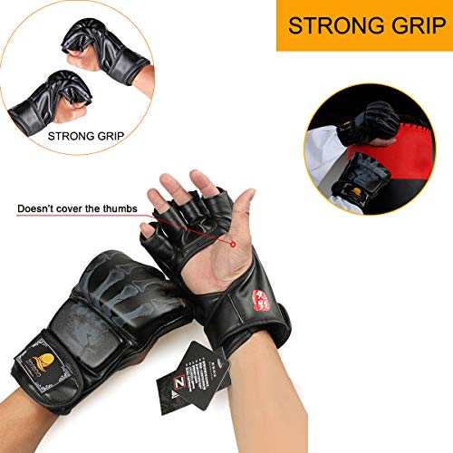 ZooBoo Guantes de Boxeo, Guantes de Artes Marciales Mixtas para Entrenamiento UFC, para Hombres y Mujeres, de Piel, más Acolchados, para Boxeo, Sparring, Muay Thai, Bolsa Pesada Negro