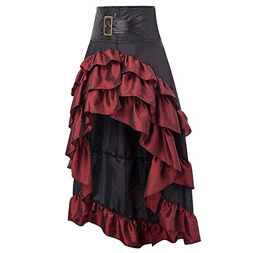 Zooma Falda gótica Steampunk de encaje negro para mujer falda larga elástica corsé, rojo, 40 ES/42 ES/Large