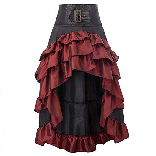 Zooma Falda gótica Steampunk de encaje negro para mujer falda larga elástica corsé, rojo, 40 ES/42 ES/Large