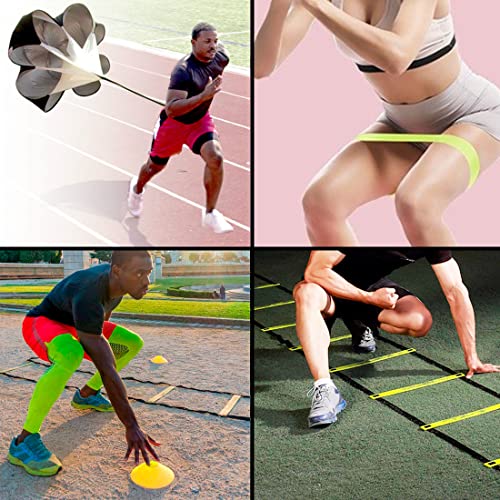 ZTWLEED Speed ​​Agility Training Kit para Agilidad, Fitness y Velocidad Escalera de Entrenamiento de fútbol con Escalera ágil (6M), Paracaídas, 1Cuerda para Saltar, 5 Bandas de Resistencia,10 Conos