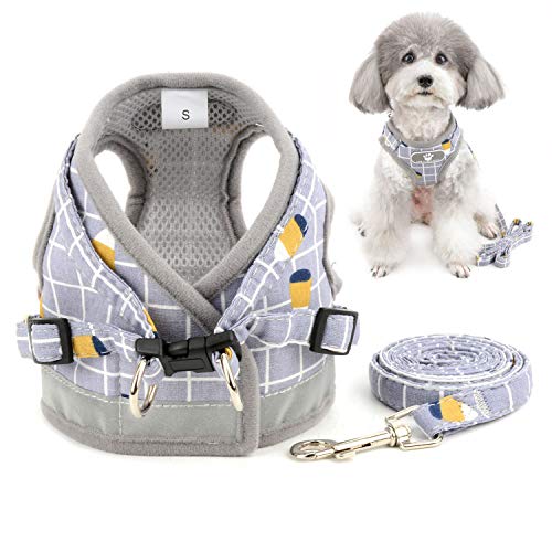 Zunea Arnés Perro pequeño con Correa, Ajustable Reflectante Chihuahua Chaleco arneses de Malla Acolchada a Prueba de Escape Chaqueta para Cachorro para niños y niñas Perros y Gatos Gris XS