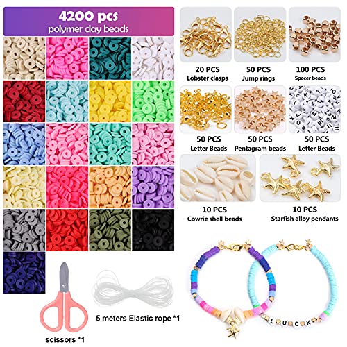 ZWOOS Juguete de Cuentas 4426 Piezas 6mm Cuentas de Arcilla Polimérica Cuentas Planas para Hacer Pulseras Regalo DIY Manualidad Fabricación de Joyas para Niños Adultas