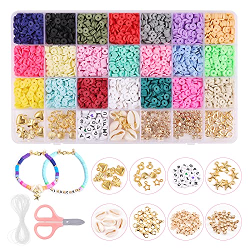 ZWOOS Juguete de Cuentas 4426 Piezas 6mm Cuentas de Arcilla Polimérica Cuentas Planas para Hacer Pulseras Regalo DIY Manualidad Fabricación de Joyas para Niños Adultas