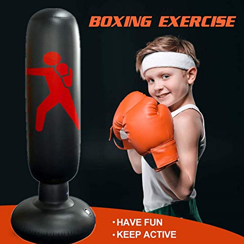 ZYW Saco De Boxeo Niños,Juego De 3 Piezas De Sacos De Arena De Boxeo para Niños De 160 Cm, Sacos De Arena, Guantes De Boxeo, Bombas De Aire, Ejercicio para Aliviar La Irritabilidad Y El Estrés Negro