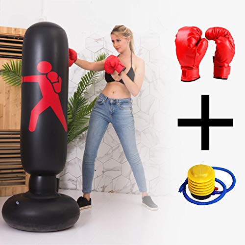 ZYW Saco De Boxeo Niños,Juego De 3 Piezas De Sacos De Arena De Boxeo para Niños De 160 Cm, Sacos De Arena, Guantes De Boxeo, Bombas De Aire, Ejercicio para Aliviar La Irritabilidad Y El Estrés Negro