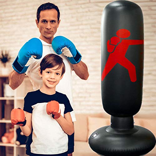 ZYW Saco De Boxeo Niños,Juego De 3 Piezas De Sacos De Arena De Boxeo para Niños De 160 Cm, Sacos De Arena, Guantes De Boxeo, Bombas De Aire, Ejercicio para Aliviar La Irritabilidad Y El Estrés Negro