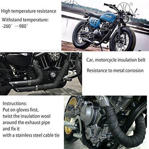 15M x 5CM Cinta Anticalorica para Escapes Moto, Alldo Cinta Aislante Negra Aislante Termico con 12 bridas + guantes+ automóvil