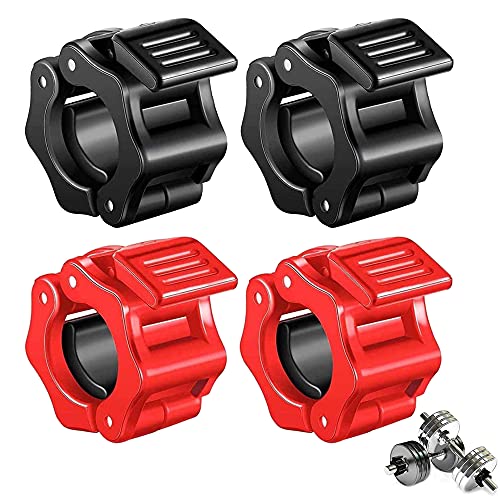 4 Piezas Abrazaderas Mancuerna Bloqueadores para Barras de Pesas Cierre con Mancuernas Hebilla para Mancuernas Clip Collar de Bloqueo 28mm para Levantamiento de Pesas Mancuerna y Barras (Negro+Rojo)