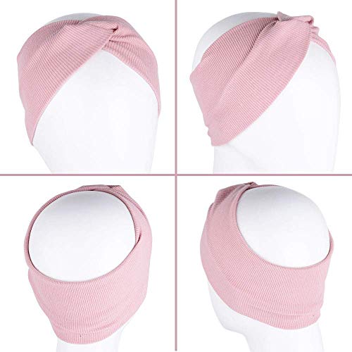 4pcs Banda de Pelo Mujer Venda de Pelo Elástica Turbantes Mujer 4 Colores Variados Cinta para Pelo de Cabeza de Algodón Diademas de Mujer de Nudo (Negro + gris oscuro+ gris claro + rosa)