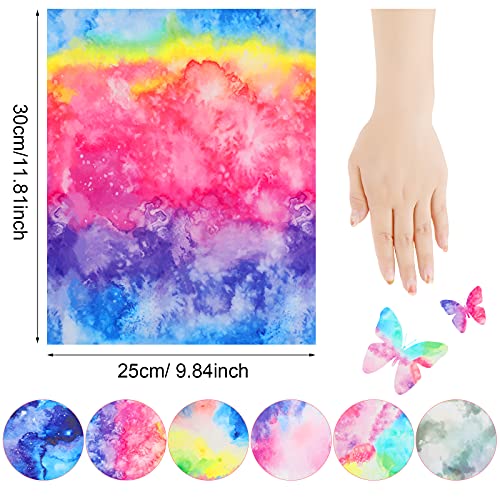 6 Hojas HTV de Arco Iris Paquete de Vinilo de Transferencia de Calor de Acuarela de 9,84 x 11,81 Pulgadas Vinilo Planchado de PU para Camiseta Tela, Nubes Reflectantes, Decoración de Vestido