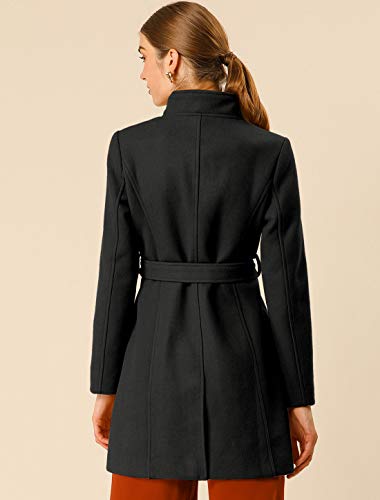 Allegra K Abrigos Largos con cinturón de Manga Larga con Cuello Alto Elegante de Invierno para Mujer Negro XS