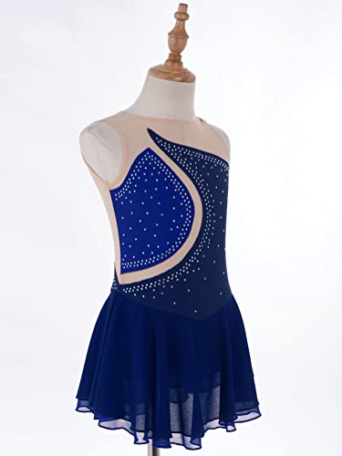 Alvivi Maillot Brillante de Patinaje Artistico Niña Maillot Sin Manga de Danza Ballet Vestido de Gimnasia Ritmica Disfraz de Bailarina Niña Y Azul Oscuro 7-8 años