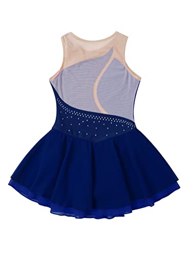 Alvivi Maillot Brillante de Patinaje Artistico Niña Maillot Sin Manga de Danza Ballet Vestido de Gimnasia Ritmica Disfraz de Bailarina Niña Y Azul Oscuro 7-8 años