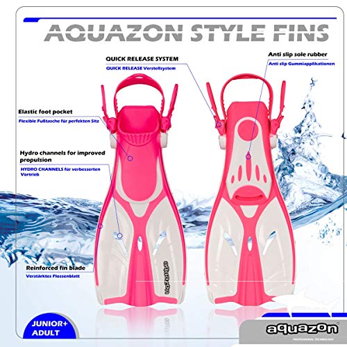 AQUAZON Aletas para niños Alicante, Aletas para bucear Ajustables, Ideales para bucear con esnórquel, bucear o como Aletas de natación, Aletas para bucear con esnórquel, Colour:Pink, Size:27/31