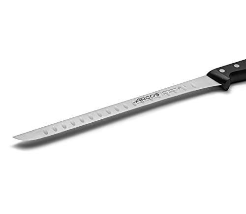 Arcos Serie Universal - Cuchillo Jamonero Cuchillo para cortar jamón, Hoja de Acero Inoxidable NITRUM 280 mm con alveolos, Mango de Polioximetileno (POM), Color Negro