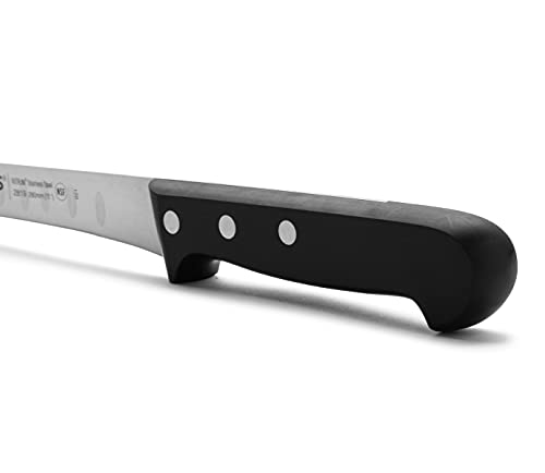 Arcos Serie Universal - Cuchillo Jamonero Cuchillo para cortar jamón, Hoja de Acero Inoxidable NITRUM 280 mm con alveolos, Mango de Polioximetileno (POM), Color Negro