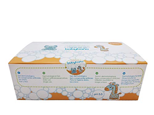 Babybaño Esponja Jabonosa Desechable para Bebés y Niños de 0 a 3 Años. Esponja de Baño de Un Solo Uso con Gel Pediátrico y Dermatológico. Envase Individual. 25 Unidades