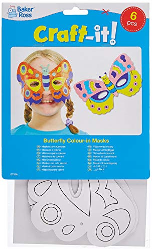 Baker Ross Caretas de Mariposas para Colorear (Paquete de 6) Manualidades para fiestas de disfraces infantiles