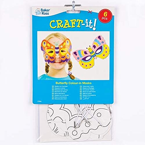 Baker Ross Caretas de Mariposas para Colorear (Paquete de 6) Manualidades para fiestas de disfraces infantiles