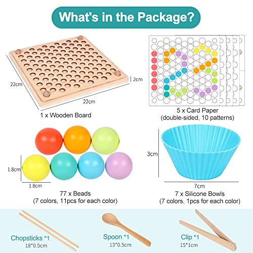 BANGTING Juego Montessori, Juguetes Montessori 3 Años, Puzzle 3 Años, Motricidad Fina, Juguete Educativo Montessori, Juguete de Madera Entrenamiento Pinzas Palillos Cuchara y Identificación de Color