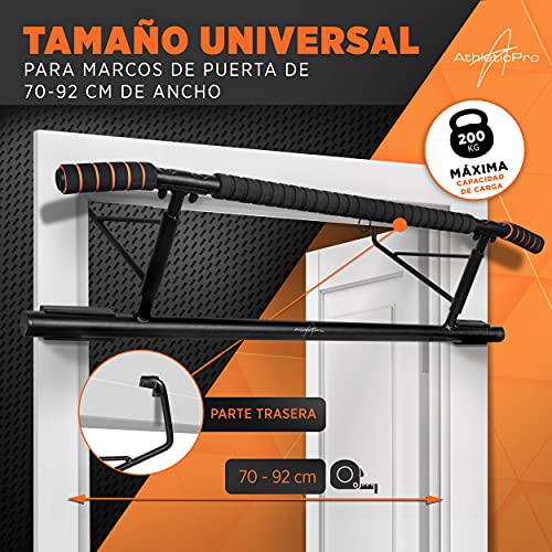 Barra de dominadas para marco de puerta AthleticPro - Barra de tracción de alta resistencia [hasta 200 kg] - Barra de puerta sin montaje - 20 cm por encima del marco - También para fondos y flexiones