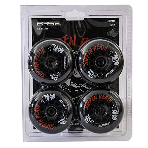 Base Outdoor Inliner Rollen Sudden Death-Ruedas para Patines en línea (4 Unidades, 80 mm, dureza 84A, Extremadamente duraderas, Agarre Fuerte), Color Negro, Unisex Adulto