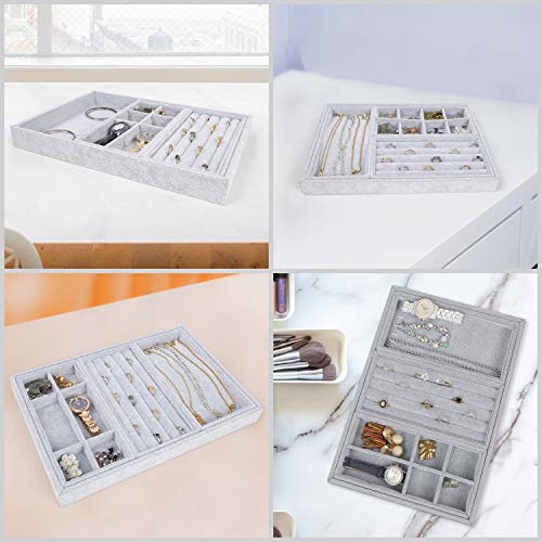 Belle Vous Bandeja Joyas Apilable Organizador Joyas Terciopelo Gris (Pack de 4) 35,3 x 24,2 cm - Organizador Joyas Cajones Exhibidor Secciones Desmontables Collares, Anillos, Brazaletes y Pendientes