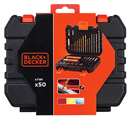 BLACK+DECKER A7188 Set de 50 Piezas con Brocas y Puntas para Atornillar y Taladrar Brocas de Titanio