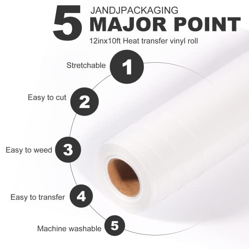 Bocguy PelíCula de Vinilo Textil, 30.5 CM X 610 CM Rollos de HTV Vinilo Transferencia TéRmica para Planchar Transferencia de Calor en DIY Camisetas y MáS Telas, FáCil de Cortar (Blanco)