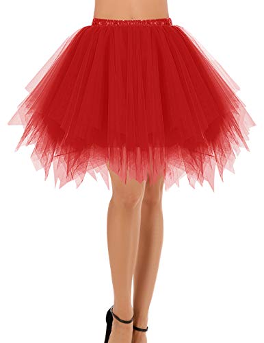 Bridesmay Mujeres Faldas Enaguas Cortas Tul Plisada Fiesta Tutu Ballet Red S