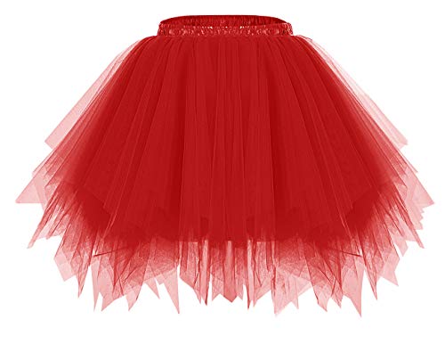 Bridesmay Mujeres Faldas Enaguas Cortas Tul Plisada Fiesta Tutu Ballet Red S