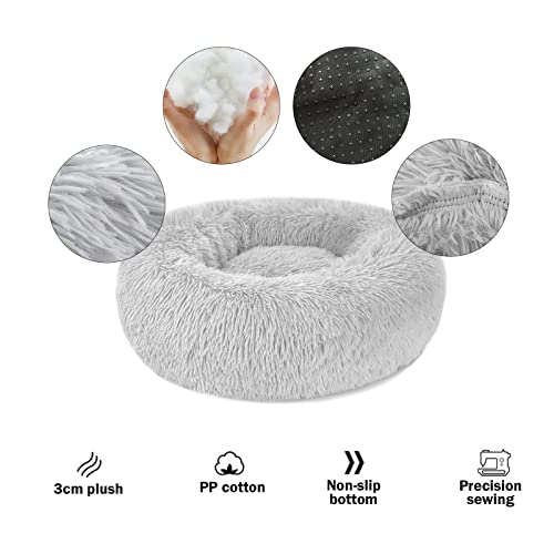 Cama Perro Gato Antiestres Pequeño - Cama Relax Redonda Relajante para Perros Gatos Calentitas Lavable Invierno, Camas para Perritos Pequeños (M-50cm, Gris Claro)