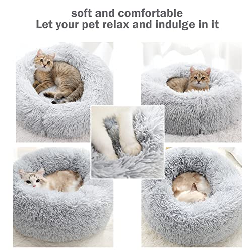 Cama Perro Gato Antiestres Pequeño - Cama Relax Redonda Relajante para Perros Gatos Calentitas Lavable Invierno, Camas para Perritos Pequeños (M-50cm, Gris Claro)