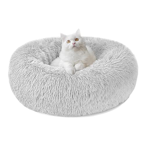 Cama Perro Gato Antiestres Pequeño - Cama Relax Redonda Relajante para Perros Gatos Calentitas Lavable Invierno, Camas para Perritos Pequeños (M-50cm, Gris Claro)