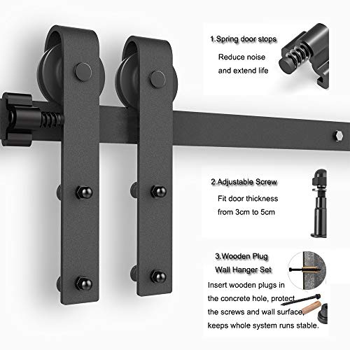 CCJH 6FT/1.83M Herraje para Puerta Corredera Kit de Accesorios para Puertas Correderas, Contiene Guía de suelo ajustable