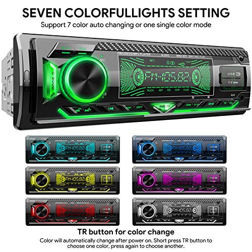 CENXINY Radio Coche Bluetooth, 1 DIN Universal 4X65W Autoradio Bluetooth Manos Libres Incorporado Micrófono Bluetooth 5.0, USB/TF/FM/AUX/WMA/WAV/MP3 Media Player Bass con 7 Luces de Colores