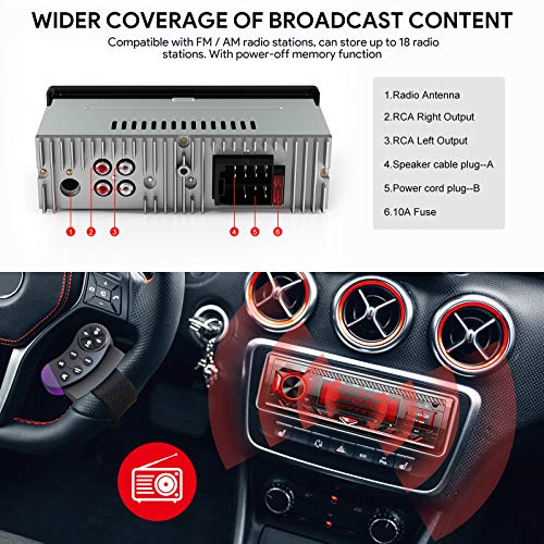 CENXINY Radio Coche Bluetooth, 1 DIN Universal 4X65W Autoradio Bluetooth Manos Libres Incorporado Micrófono Bluetooth 5.0, USB/TF/FM/AUX/WMA/WAV/MP3 Media Player Bass con 7 Luces de Colores