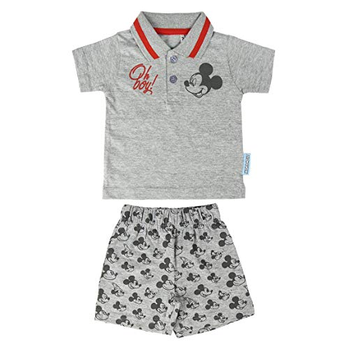 Cerdá Conjunto Bebe Niño Verano de Mickey Mouse Disney-12 Polo Algodon Juego de pantalones cortos, Gris, 12 meses Unisex bebé